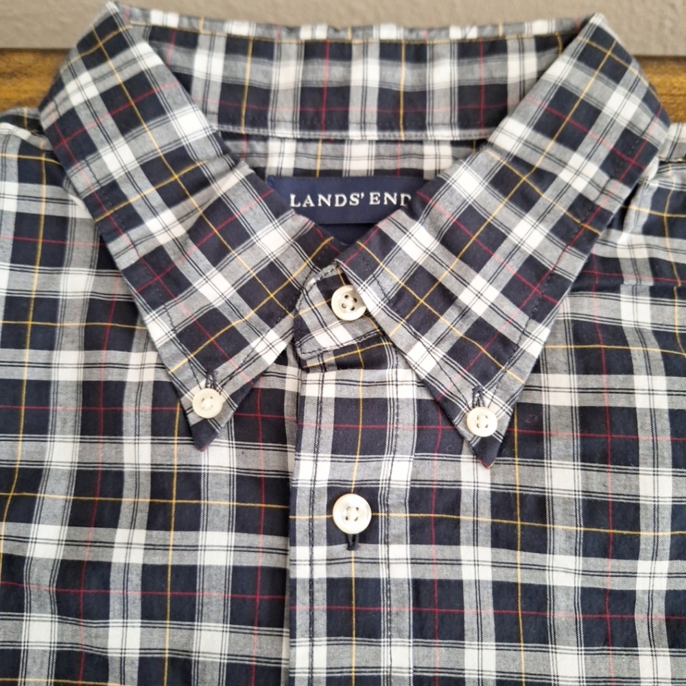 Lands' End Men's Multicolor Long Sleeve Collared Polo Shirt Size L